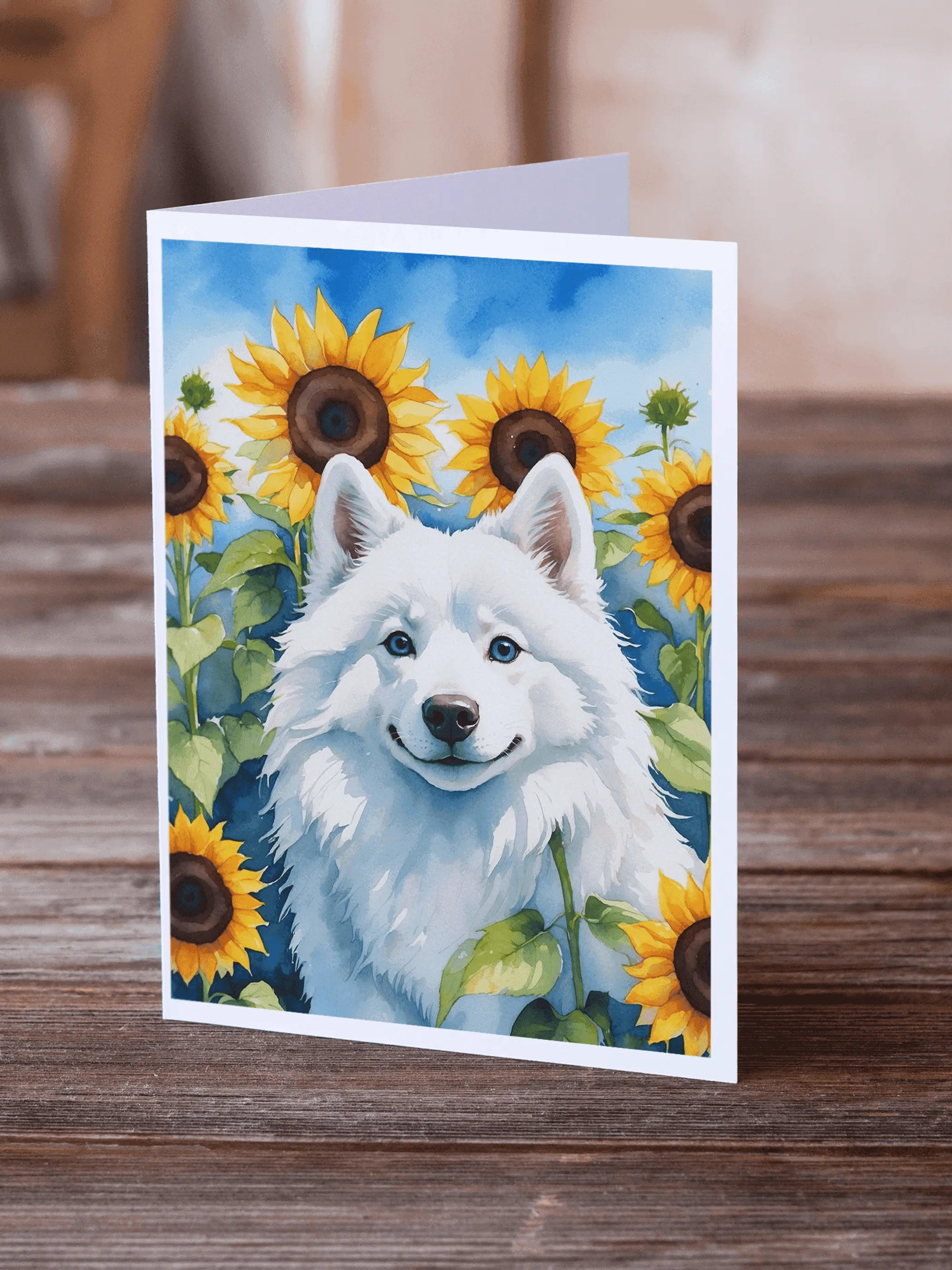 American Eskimo in Sunflowers Greeting Cards Pack of 8 Caroline's Treasures