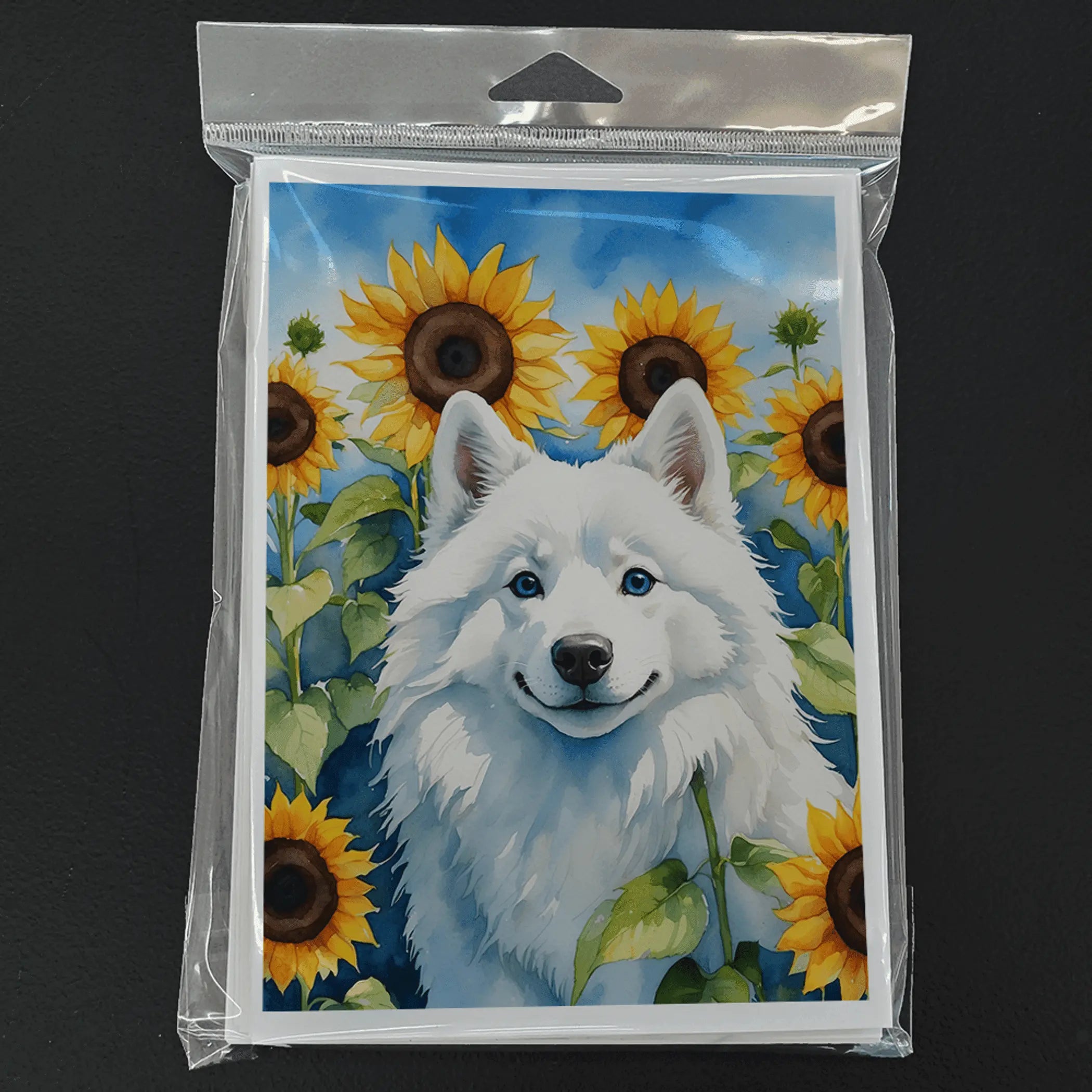 American Eskimo in Sunflowers Greeting Cards Pack of 8 Caroline's Treasures