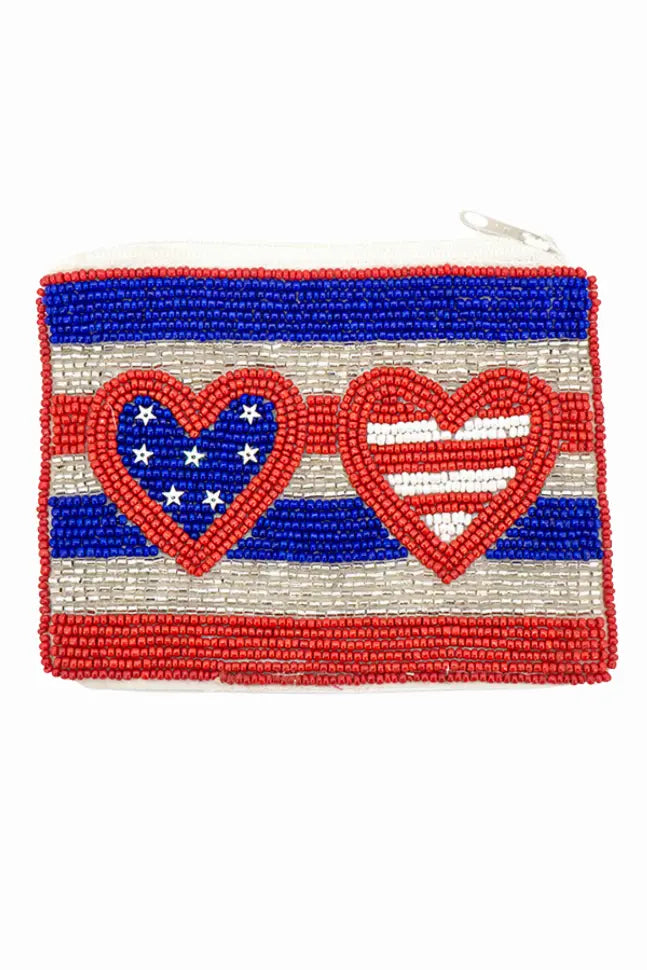 American Flag Beaded Pouch with Hearts A Blonde and Her Bag