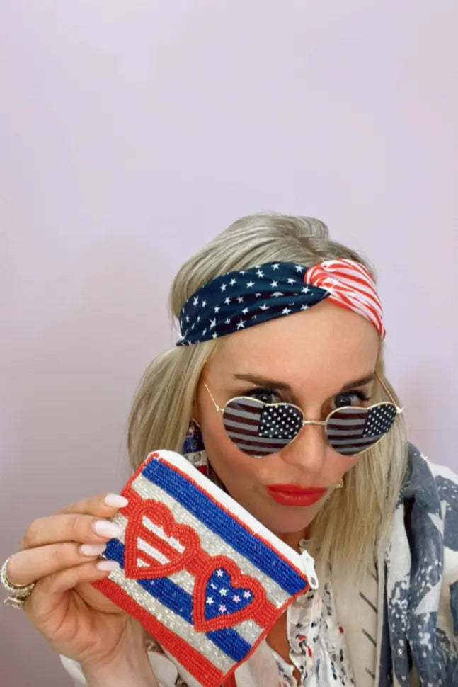 American Flag Beaded Pouch with Hearts A Blonde and Her Bag