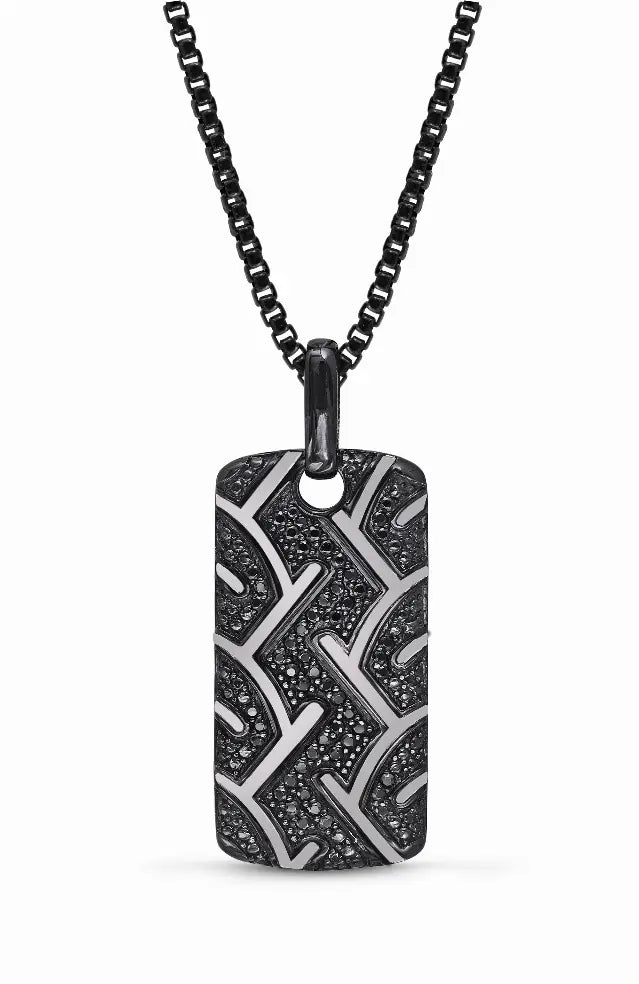 American Muscle Black Rhodium Plated Sterling Silver Tire Tread Black Diamond Tag Luv My Jewelry