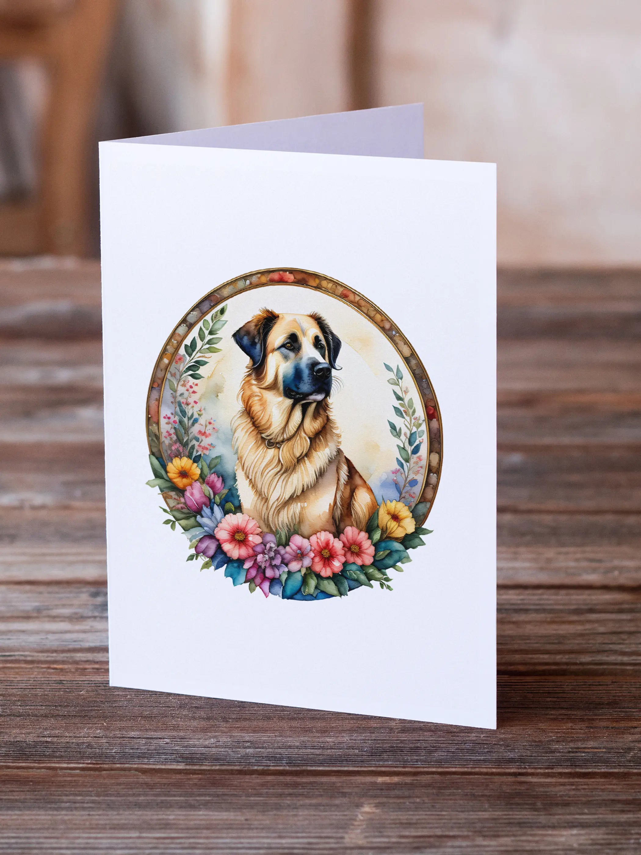 Anatolian Shepherd Dog and Flowers Greeting Cards Pack of 8 Caroline's Treasures