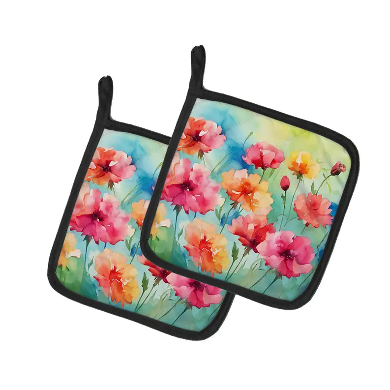 Anemones in Watercolor Pair of Pot Holders Caroline's Treasures