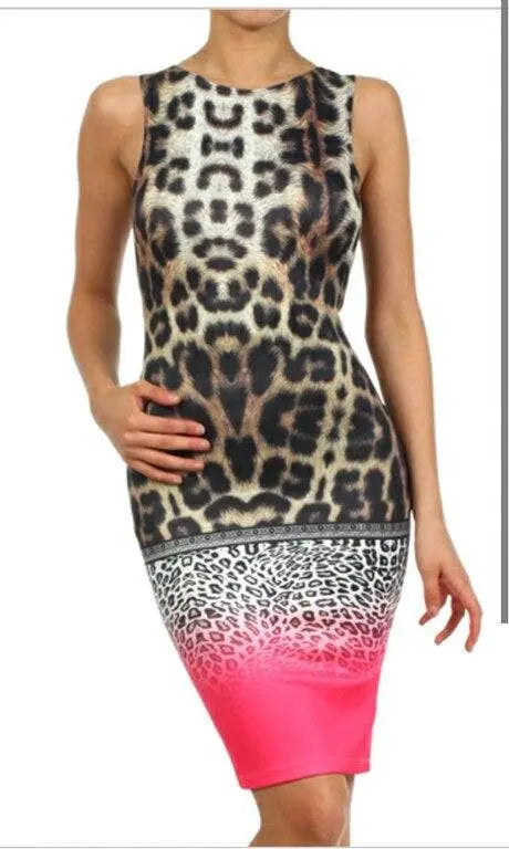 Animal Print Ombre Fuchsia Body-Con Midi Dress SurelyMine