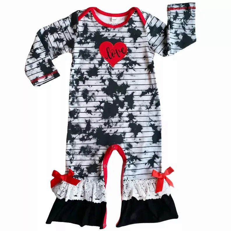 AnnLoren Baby Girls Tie Dye Heart Long Sleeve Romper Valentine's Day AnnLoren