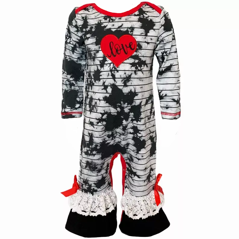 AnnLoren Baby Girls Tie Dye Heart Long Sleeve Romper Valentine's Day AnnLoren