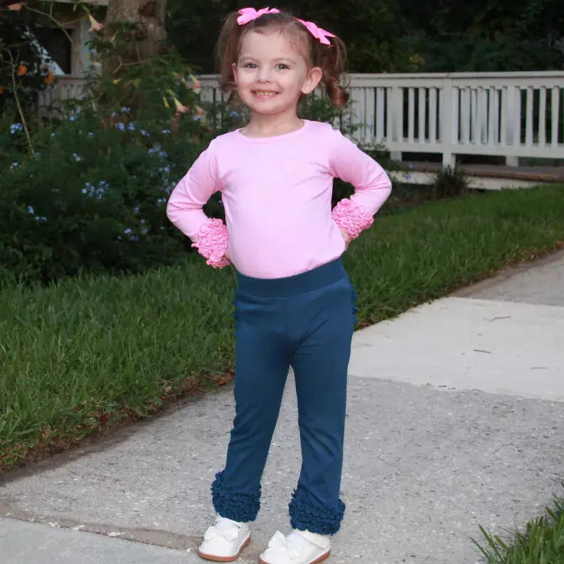 AnnLoren Baby Toddler Big Girls Boutique Navy Ruffle Butt Leggings AnnLoren