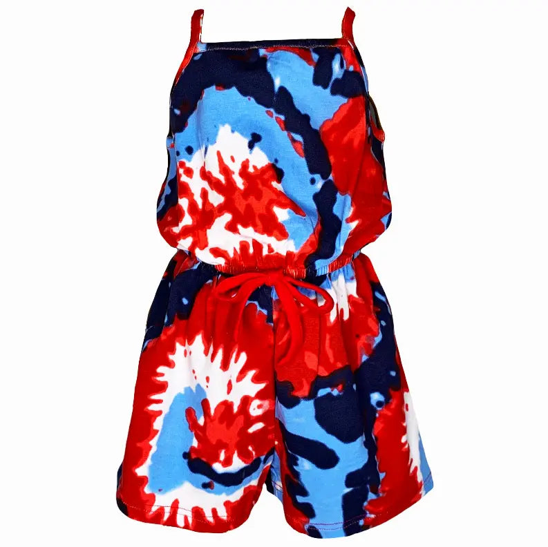 AnnLoren Big Little Girls Pastel Tie Dye Shorts Jumpsuit Summer One Piece Outfit AnnLoren