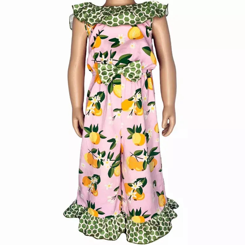 AnnLoren Big Little Girls Pretty as a Peach Capri Jumpsuit One Piece Outfit AnnLoren