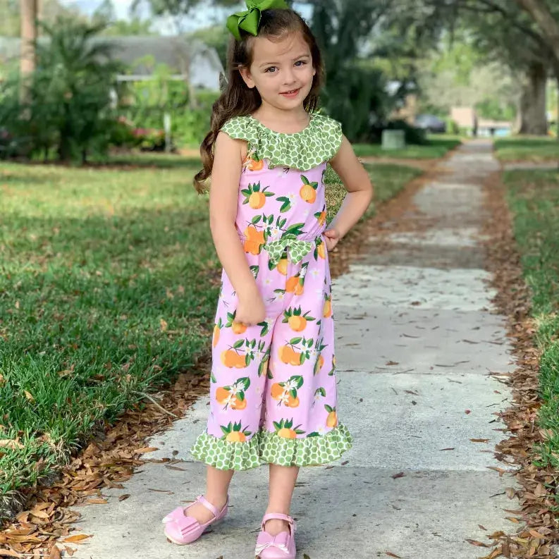 AnnLoren Big Little Girls Pretty as a Peach Capri Jumpsuit One Piece Outfit AnnLoren
