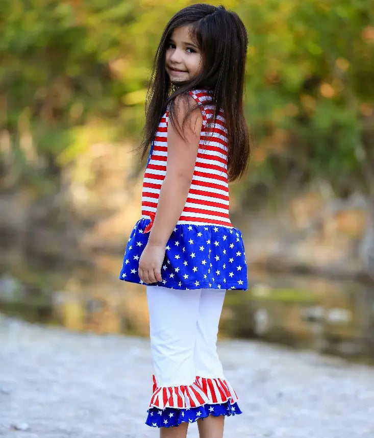 AnnLoren Big Little Girls' 4th of July Star Heart Tunic Leggings Toddler Holiday Clothing AnnLoren
