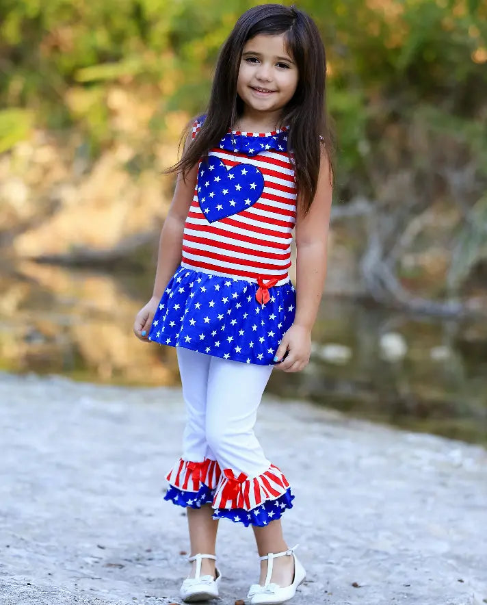 AnnLoren Big Little Girls' 4th of July Star Heart Tunic Leggings Toddler Holiday Clothing AnnLoren