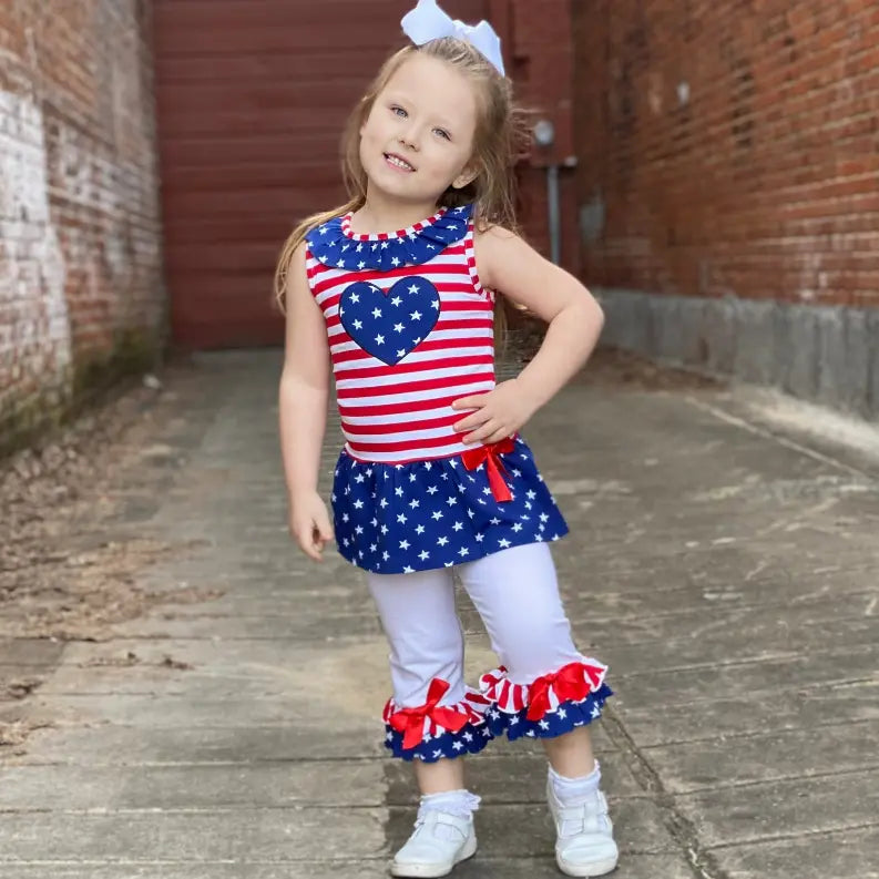 AnnLoren Big Little Girls' 4th of July Star Heart Tunic Leggings Toddler Holiday Clothing AnnLoren