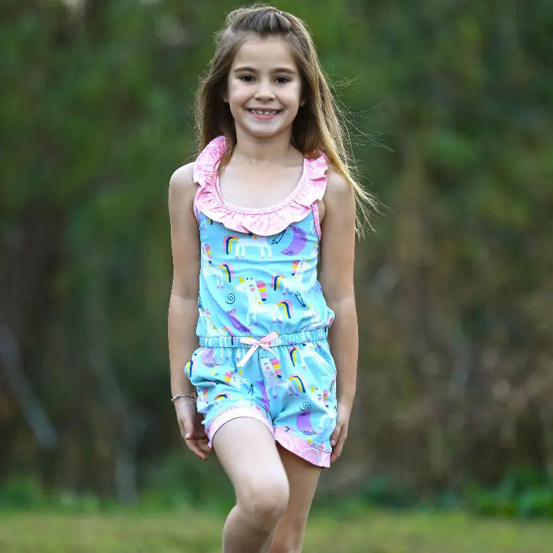 AnnLoren Little & Big Girls Jumpsuit Magical Unicorn Rainbows Spring Romper AnnLoren
