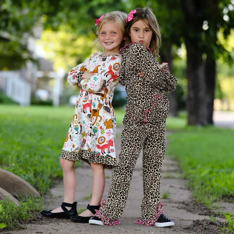 AnnLoren Little & Big Girls Long Sleeve Boutique Forest Friends Fall Dress AnnLoren