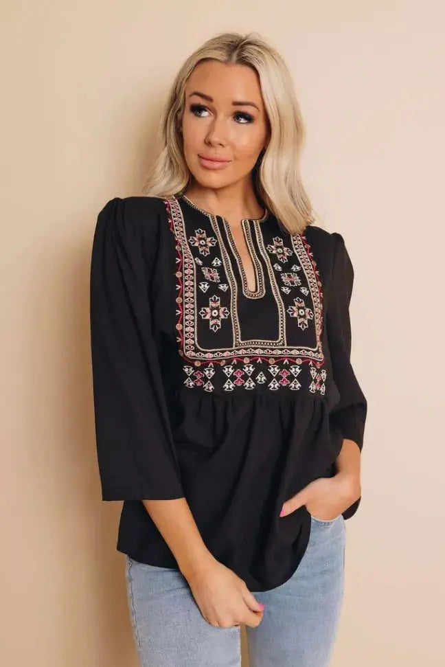 AnnaMarie Embroidered Blouse Stay Warm in Style