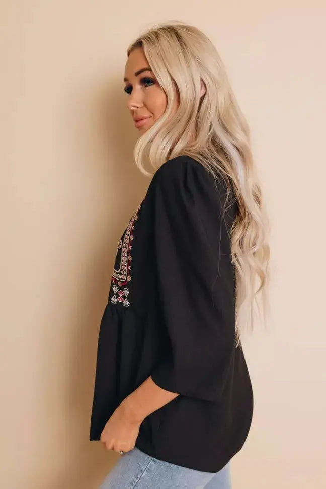 AnnaMarie Embroidered Blouse Stay Warm in Style