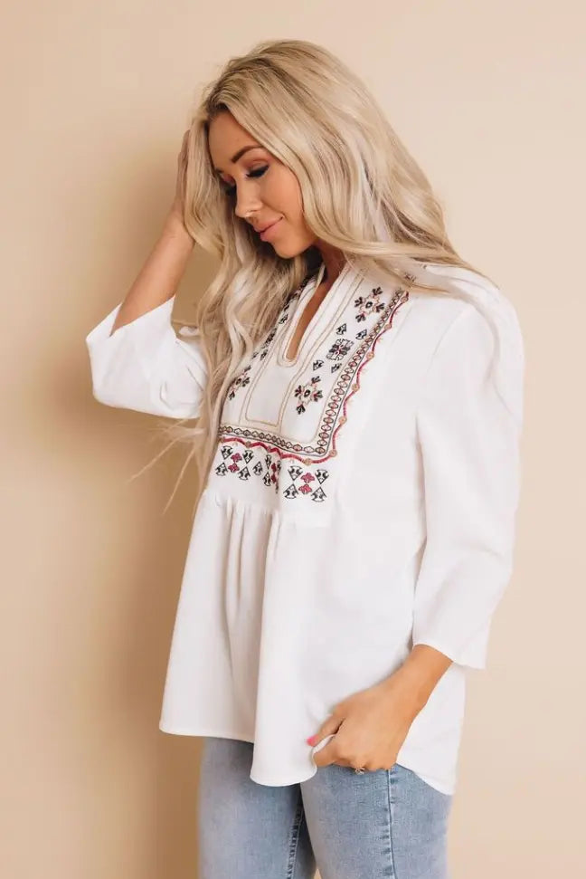 AnnaMarie Embroidered Blouse Stay Warm in Style