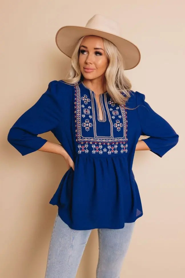 AnnaMarie Embroidered Blouse Stay Warm in Style