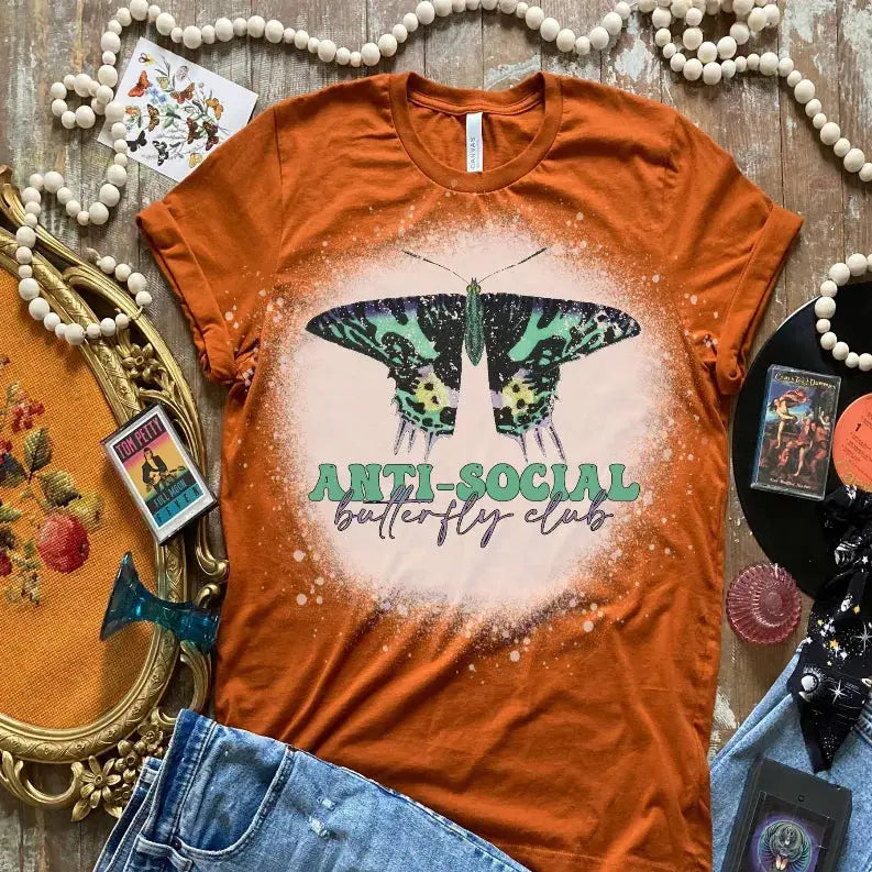 Anti-Social Butterfly Club Shirt Bleached CK's Boutique