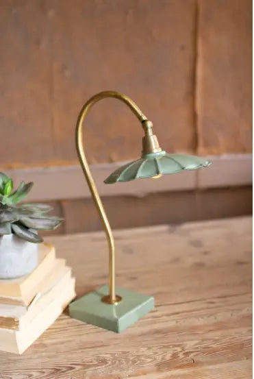 Antique Brass Goose Neck Table Lamp With Enamel Shade Kalalou