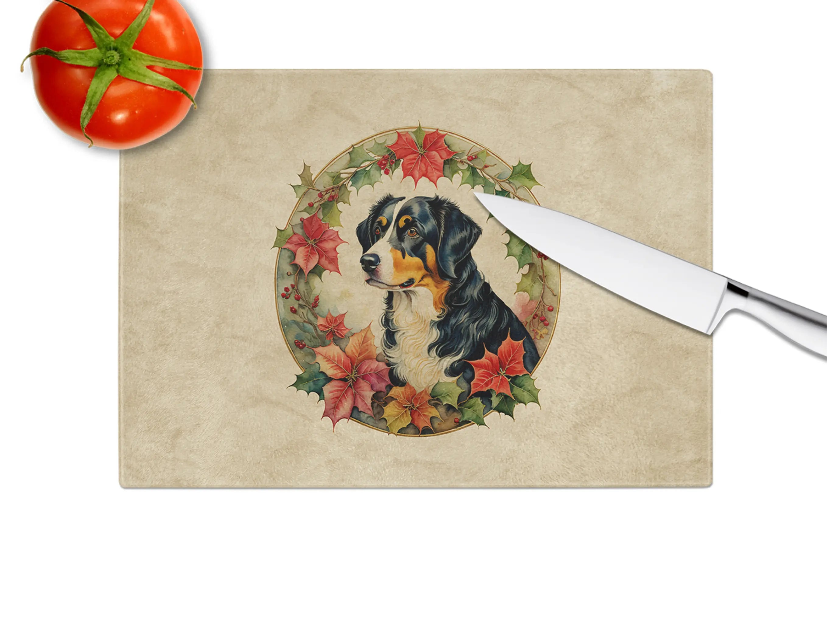 Appenzeller Sennenhund Christmas Flowers Glass Cutting Board Caroline's Treasures