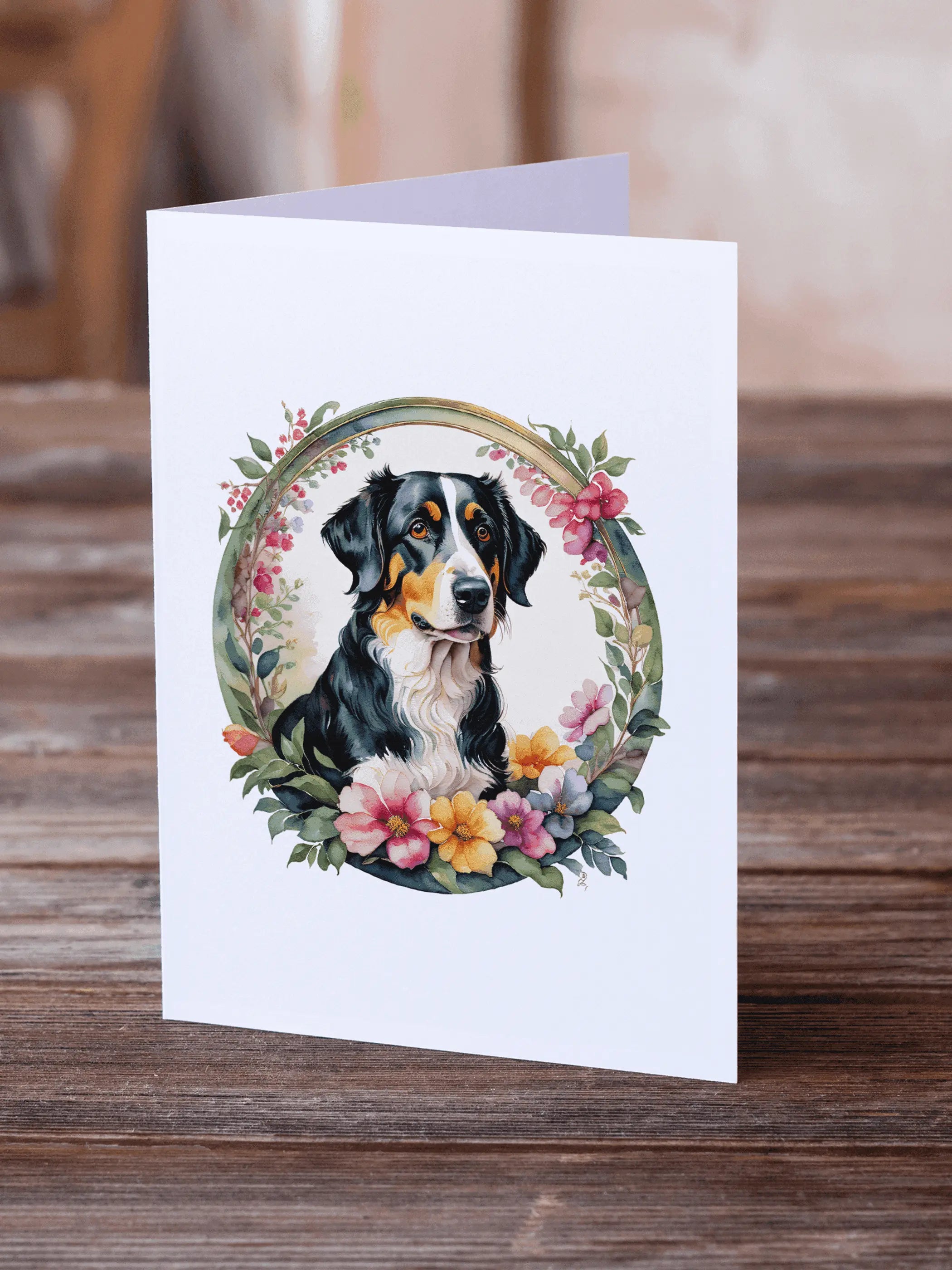 Appenzeller Sennenhund and Flowers Greeting Cards Pack of 8 Caroline's Treasures