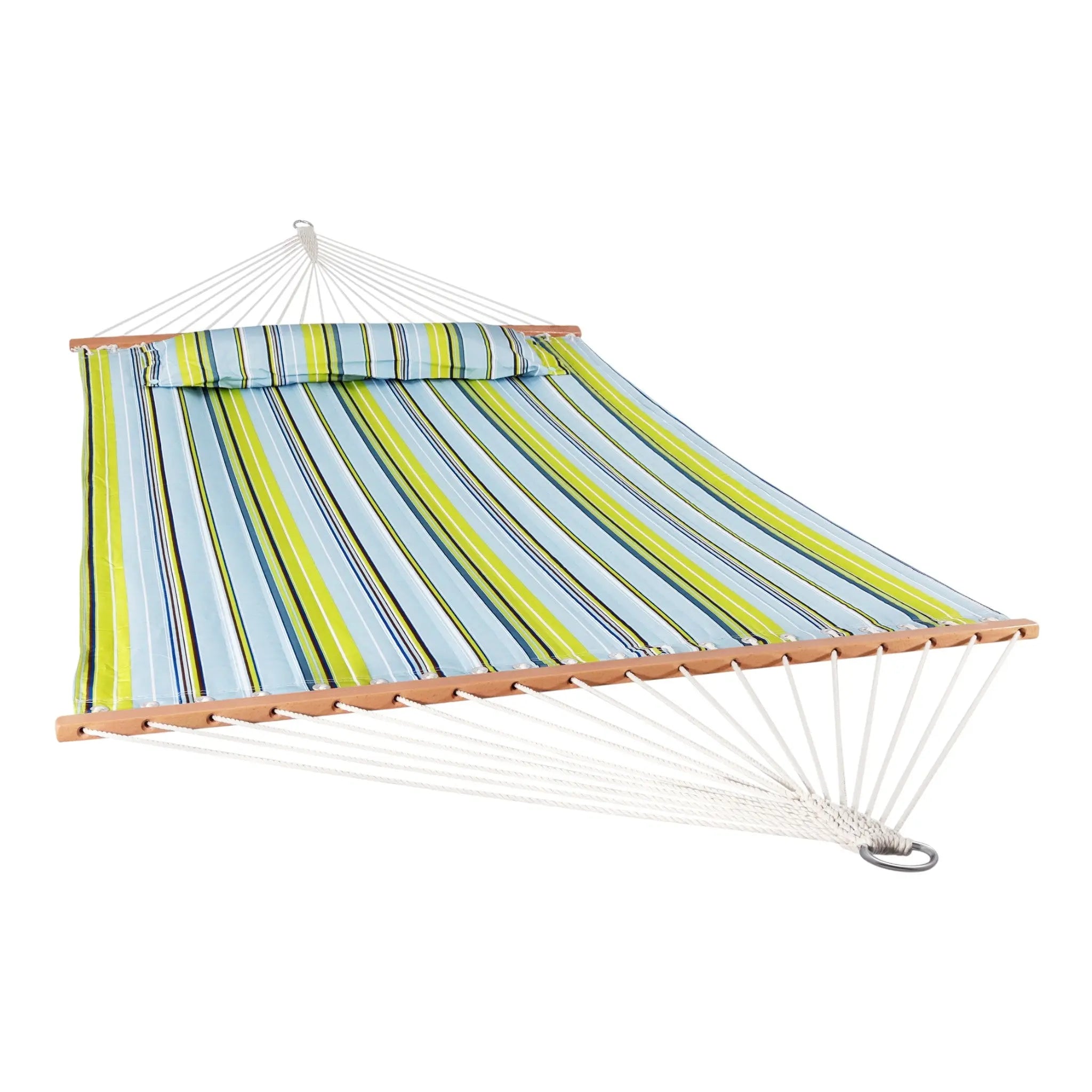 Aqua And Lime Green Striped Double Hammock Homeroots Outdoor