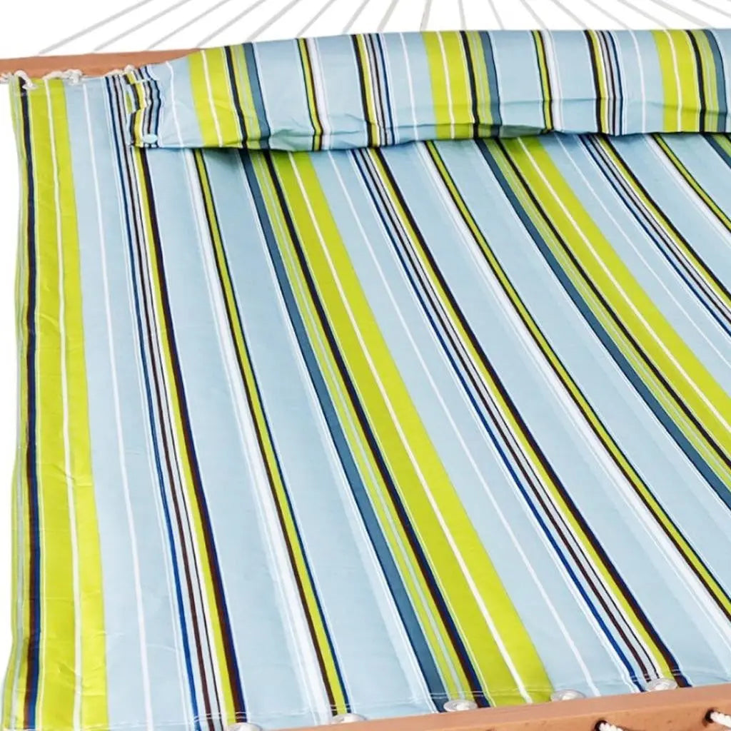 Aqua And Lime Green Striped Double Hammock Homeroots Outdoor
