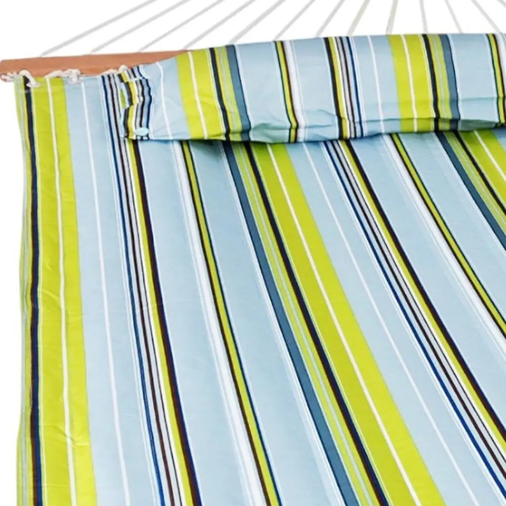 Aqua And Lime Green Striped Double Hammock Homeroots Outdoor