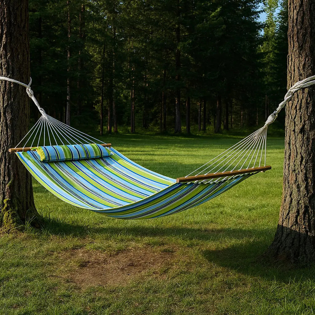Aqua And Lime Green Striped Double Hammock Homeroots Outdoor