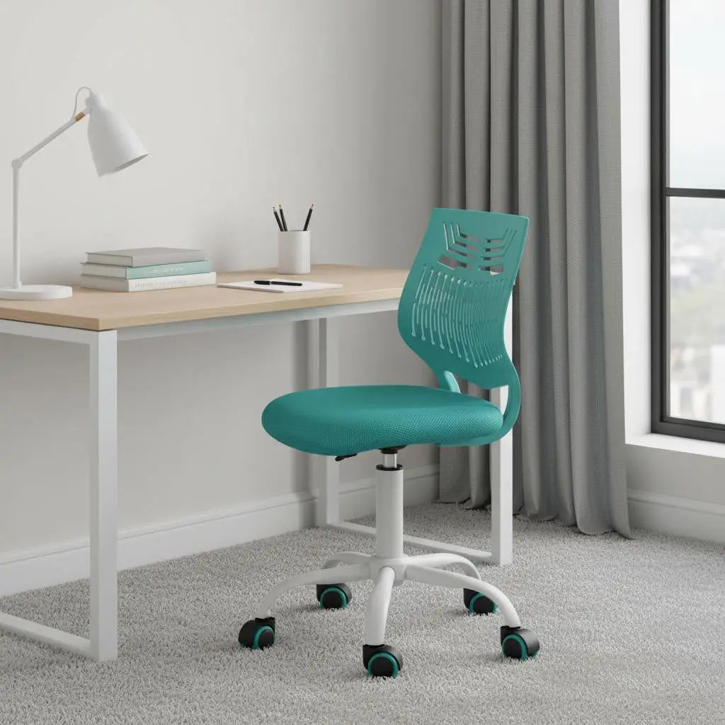 Aqua and White Adjustable Height Swivel Rolling Office Chair Homeroots Office