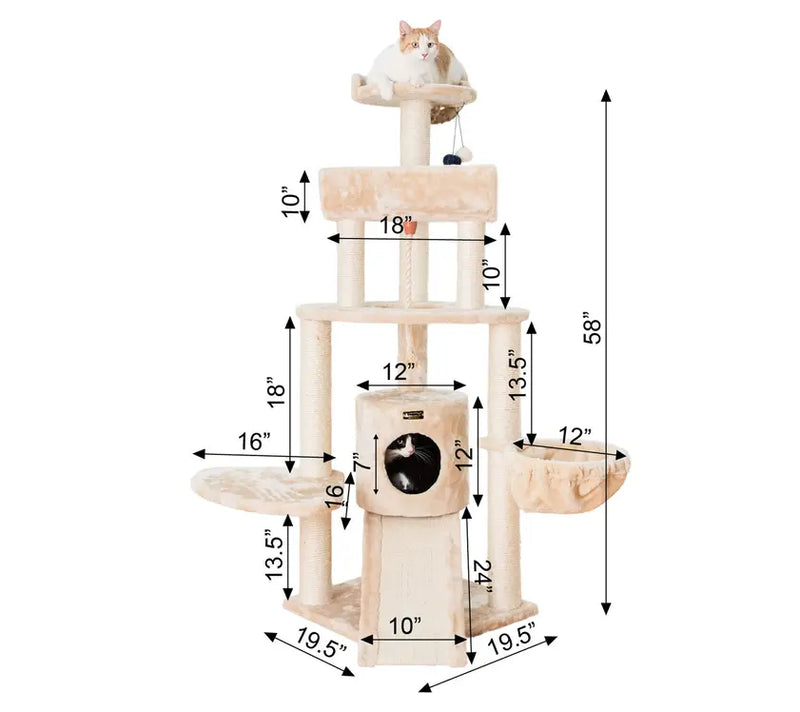 Armarkat Real Wood Spacious Thick Fur Cat Tower W Lounge AeroMark