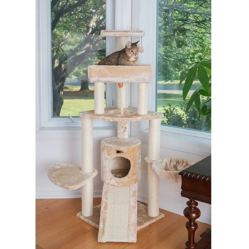 Armarkat Real Wood Spacious Thick Fur Cat Tower W Lounge AeroMark