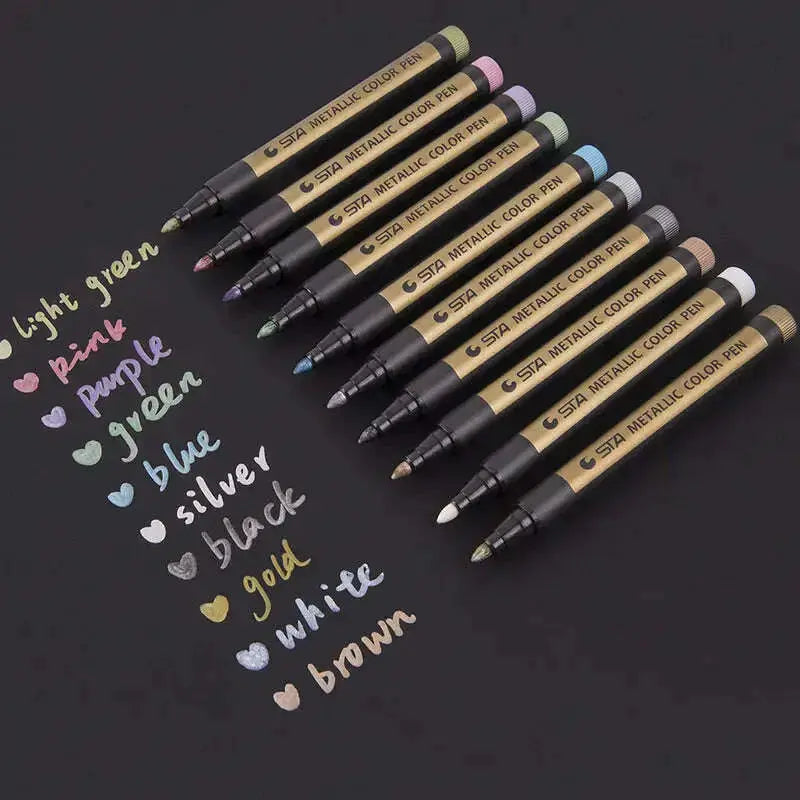 Art-Marker-Set-Metal-10-Colors-Medium-Pen-Metallic-For-DIY-Photo-Album-Signature-Liquid-ink-Round-Supplies-Permanent-Plastic-GreatEagleInc-334250980