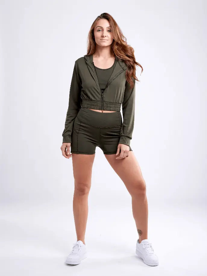 Athletic Zip-Up Crop Hoodie Jacket JupiterGear
