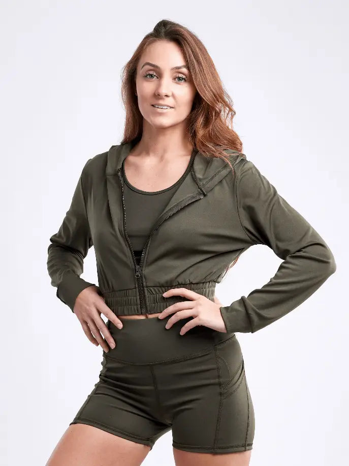 Athletic Zip-Up Crop Hoodie Jacket JupiterGear