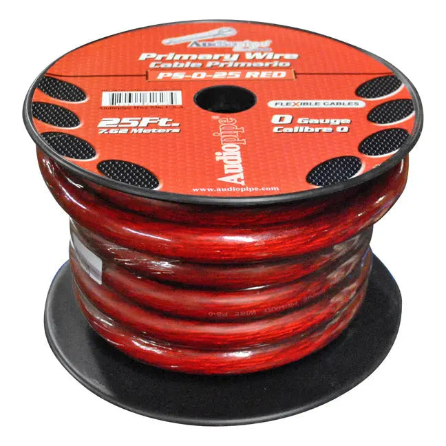 Audiopipe Power Cable 0-gauge 25 Foot Spool - Red Nippon
