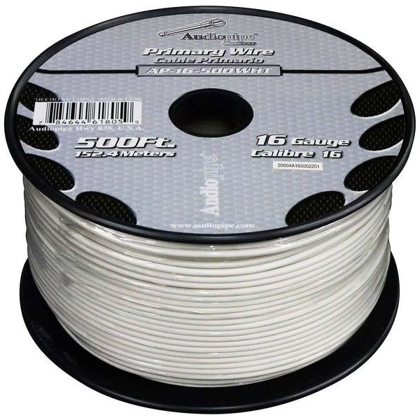 Audiopipe Primary Wire 16-gauge 500 Foot Spool - White Nippon