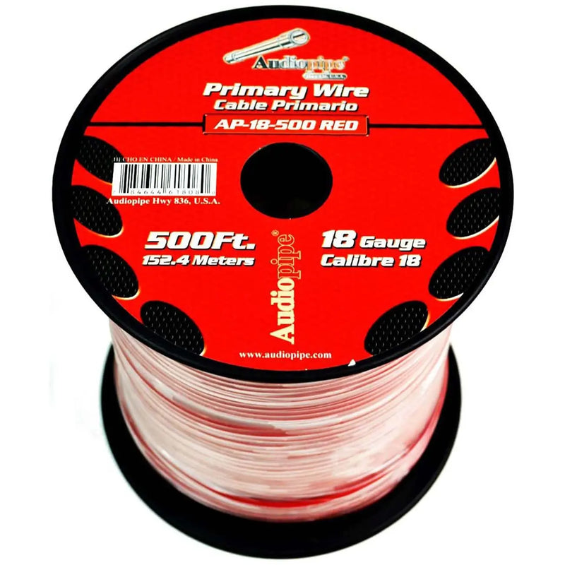 Audiopipe Primary Wire 18-gauge 500 Foot Spool - Red Nippon