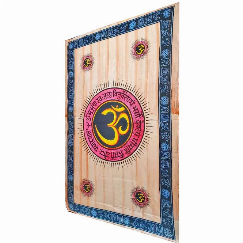 Aum Shanti Yoga Brushstroke Art Geometric Wall Tapestry Wild Lotus