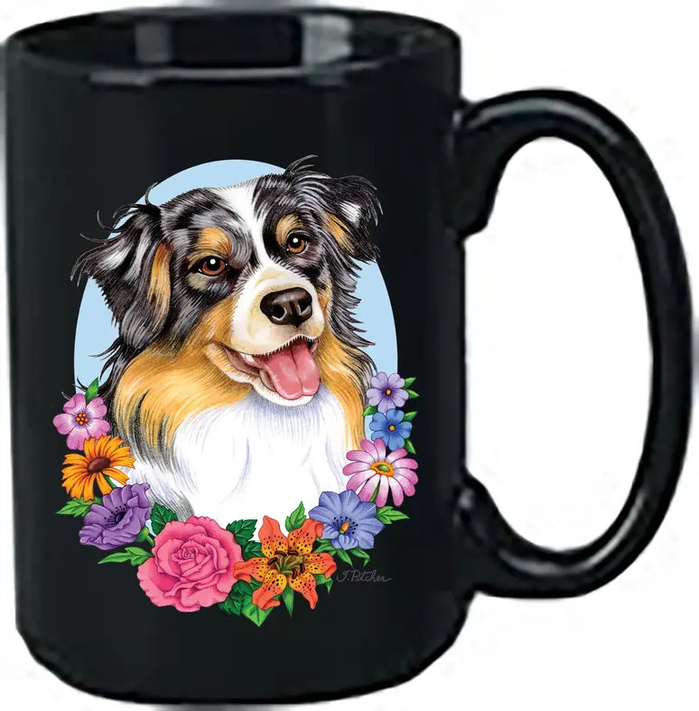 Australian Shepherd Blue Merle - Best of Breed Ceramic 15oz Coffee Black Mug Best of Breed