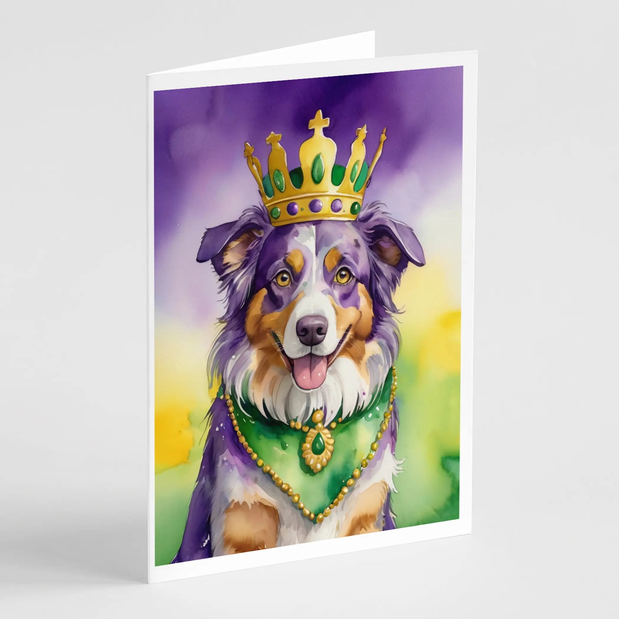 Australian Shepherd King of Mardi Gras Greeting Cards Pack of 8 Caroline's Treasures