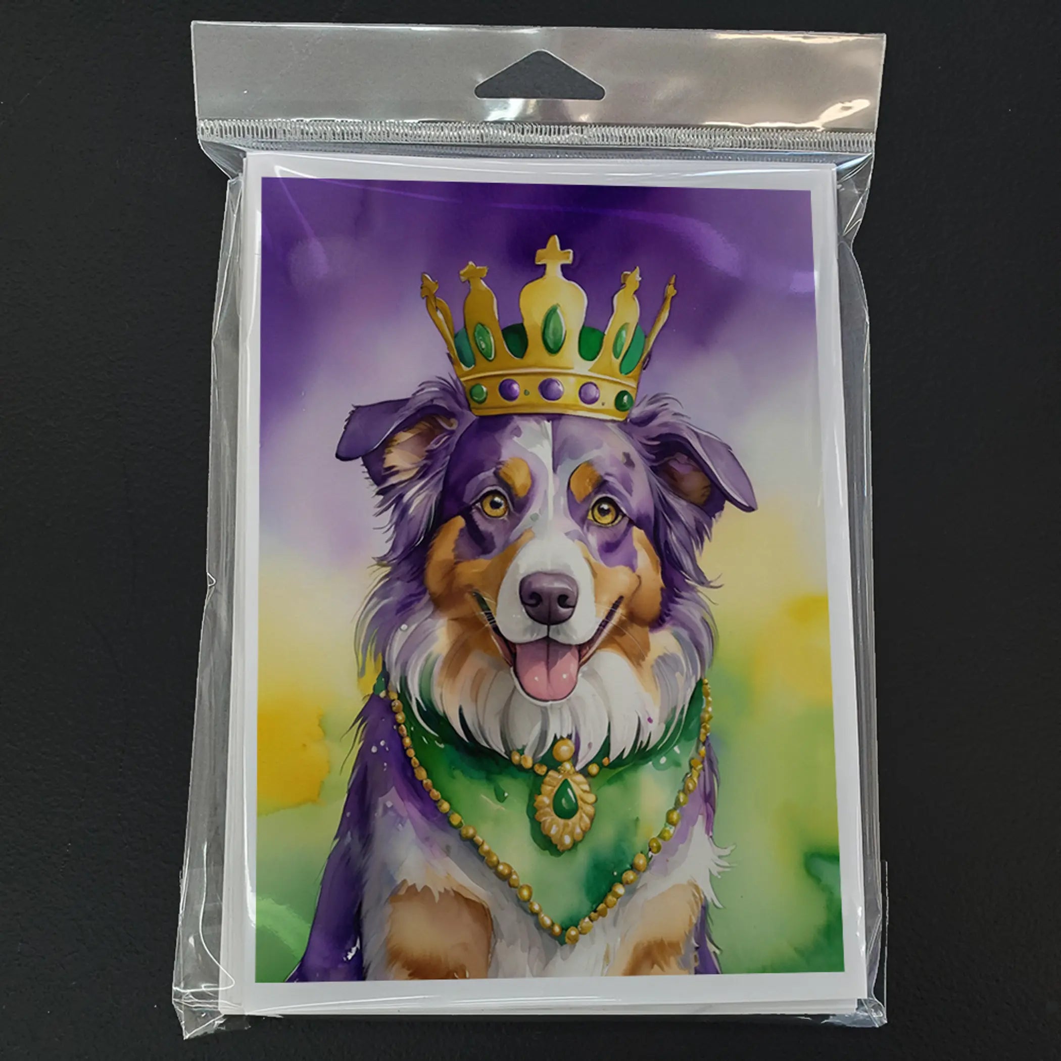 Australian Shepherd King of Mardi Gras Greeting Cards Pack of 8 Caroline's Treasures