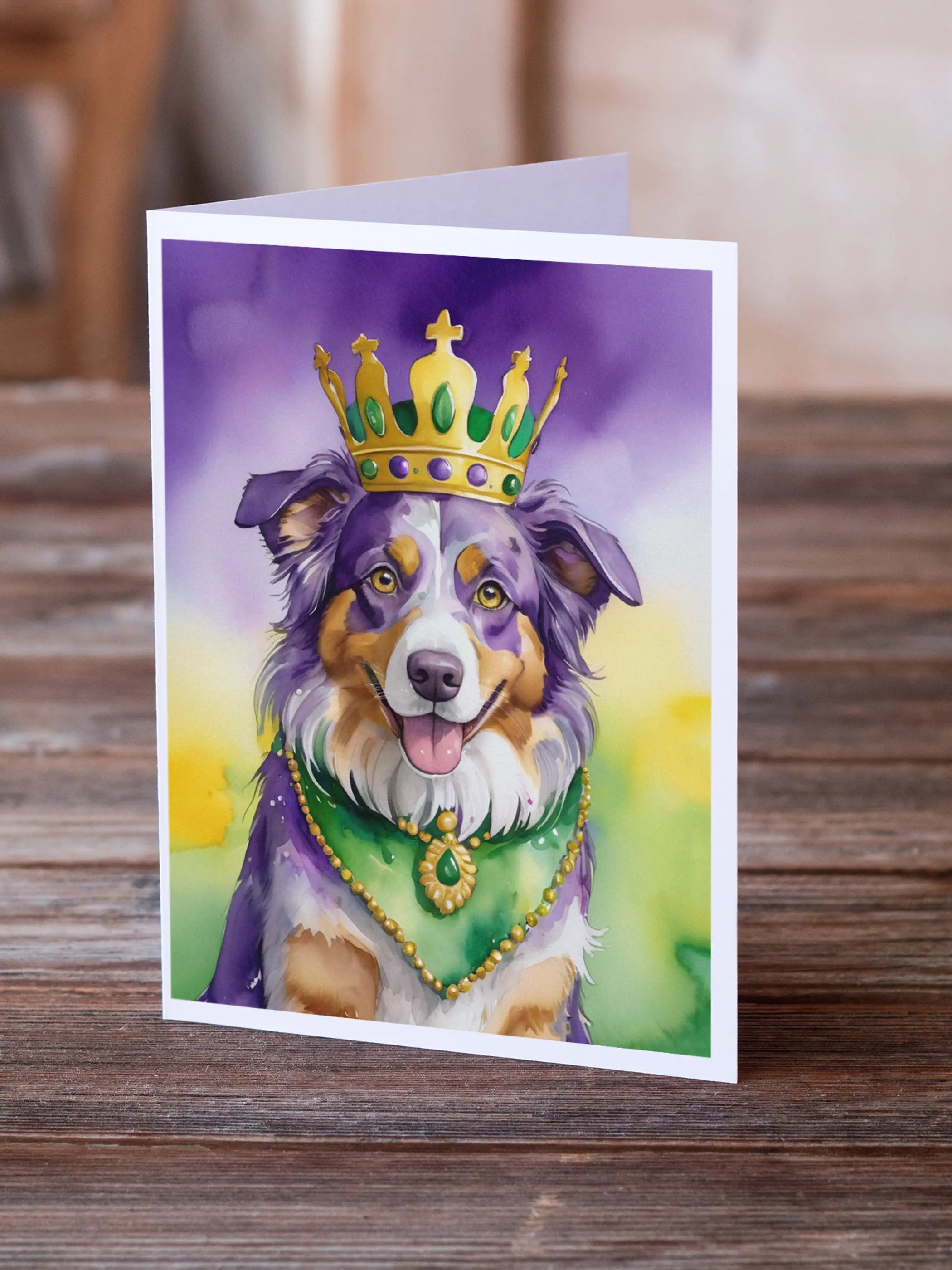Australian Shepherd King of Mardi Gras Greeting Cards Pack of 8 Caroline's Treasures
