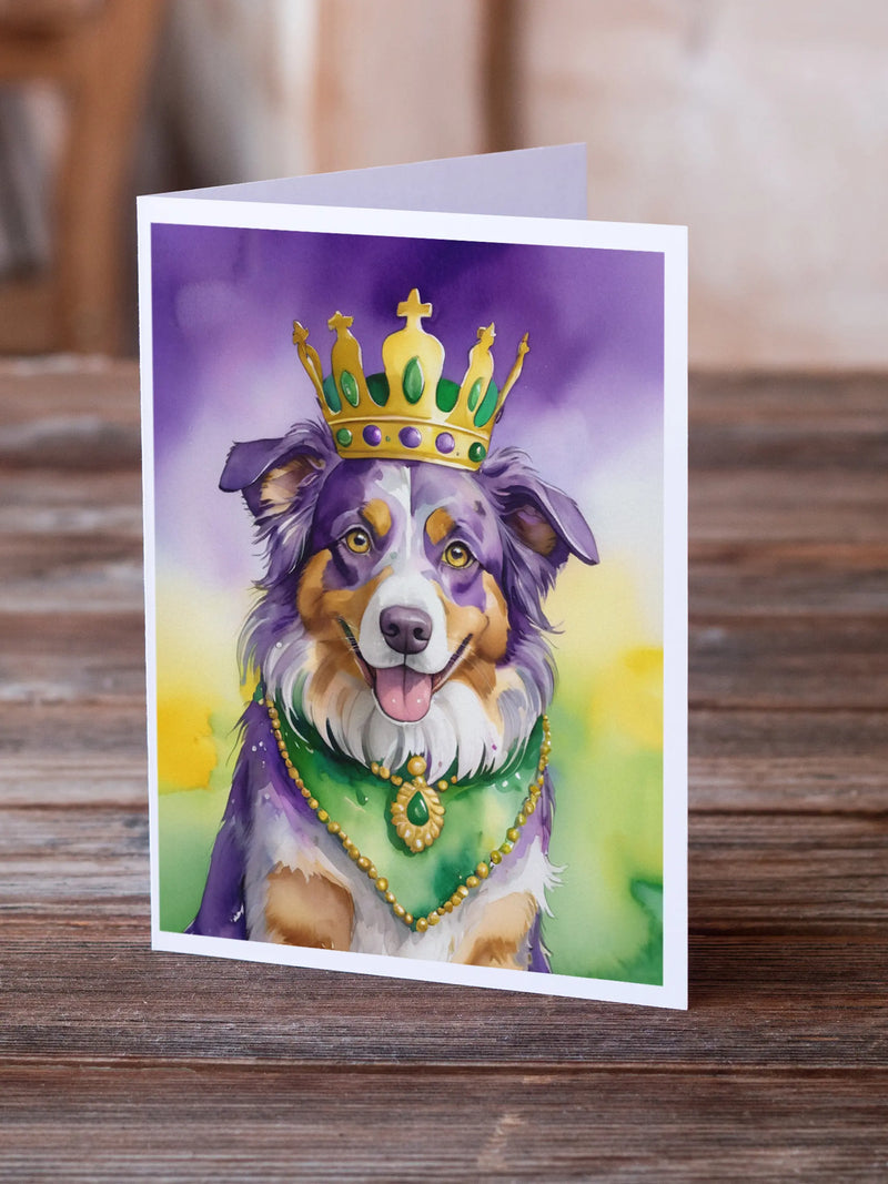 Australian Shepherd King of Mardi Gras Greeting Cards Pack of 8 Caroline's Treasures
