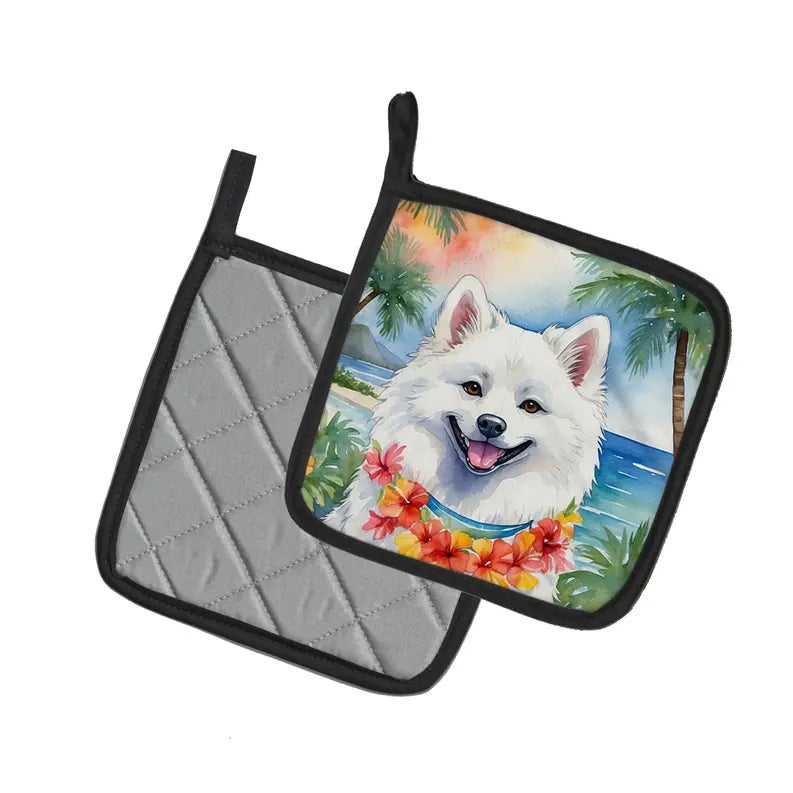 Australian Shepherd Luau Pair of Pot Holders Caroline's Treasures