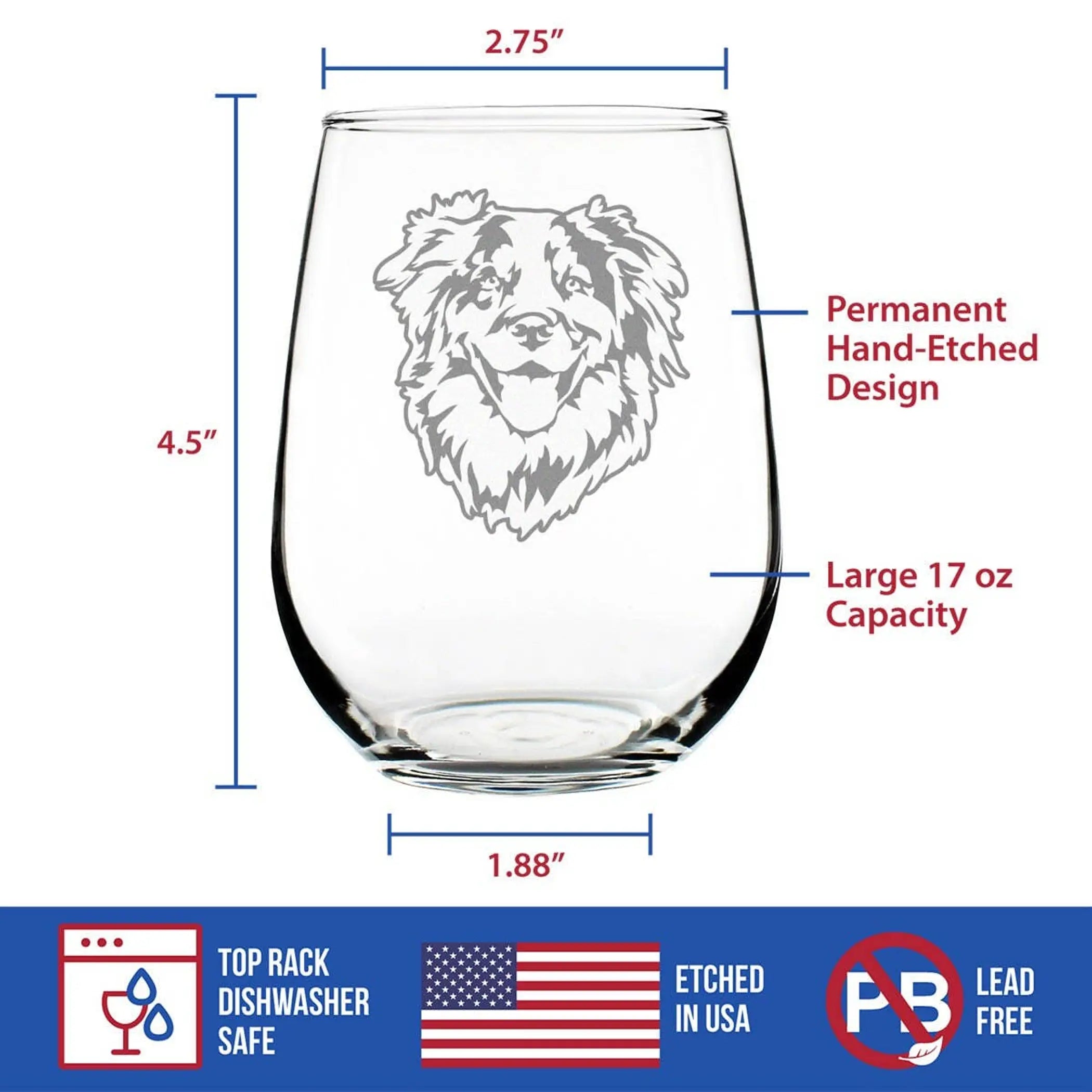 Australian Shepherd Stemless Wine Glass - Dog Gifts Bevvee
