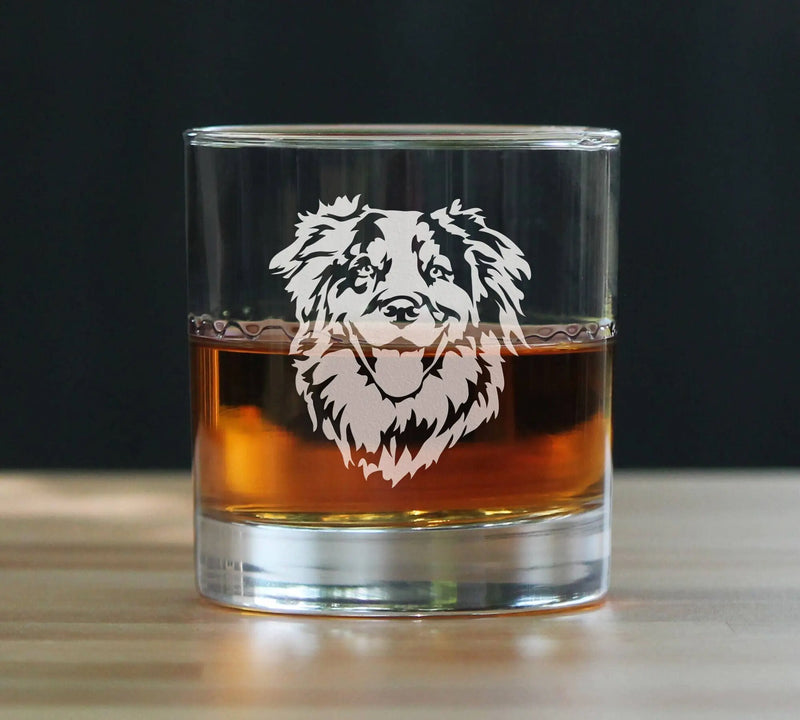 Australian Shepherd Whiskey Rocks Glass - Dog Gifts Bevvee