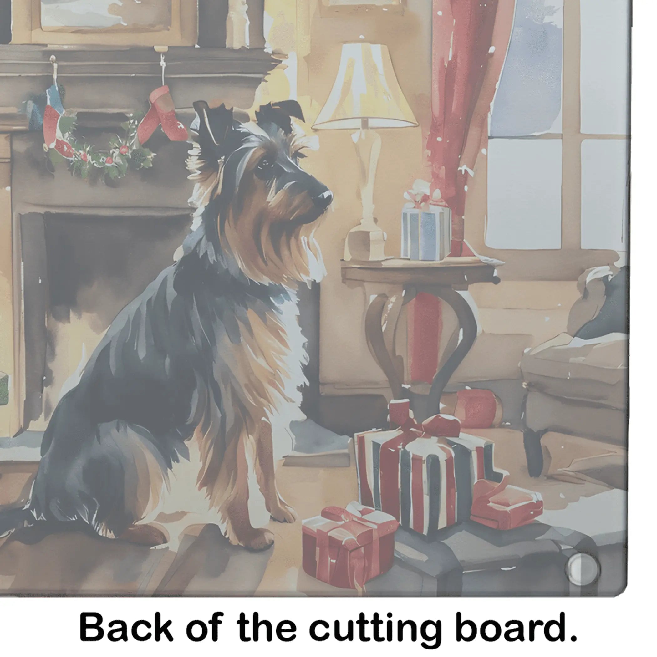 Australian Terrier Cozy Christmas Glass Cutting Board Caroline's Treasures